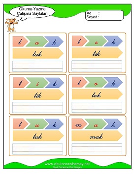 k sesi Grubu Çalışma Sayfaları